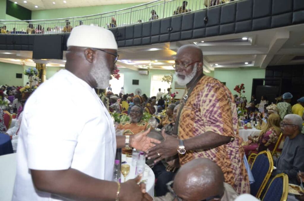 Dist.Sen Ezenwa Onyewuchi with Sen Attan Achonu, LP Candidate during the last gubernatorial election in Imo State at the wedding of Chief Okey Ikoro's daughter.